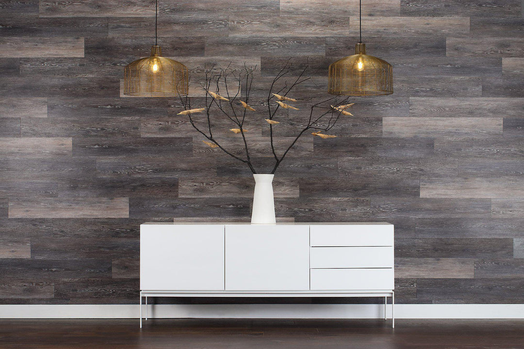 Planks - Dark Weathered Gray Oak Peel and Stick Wall Planks - 11 - Inhabit