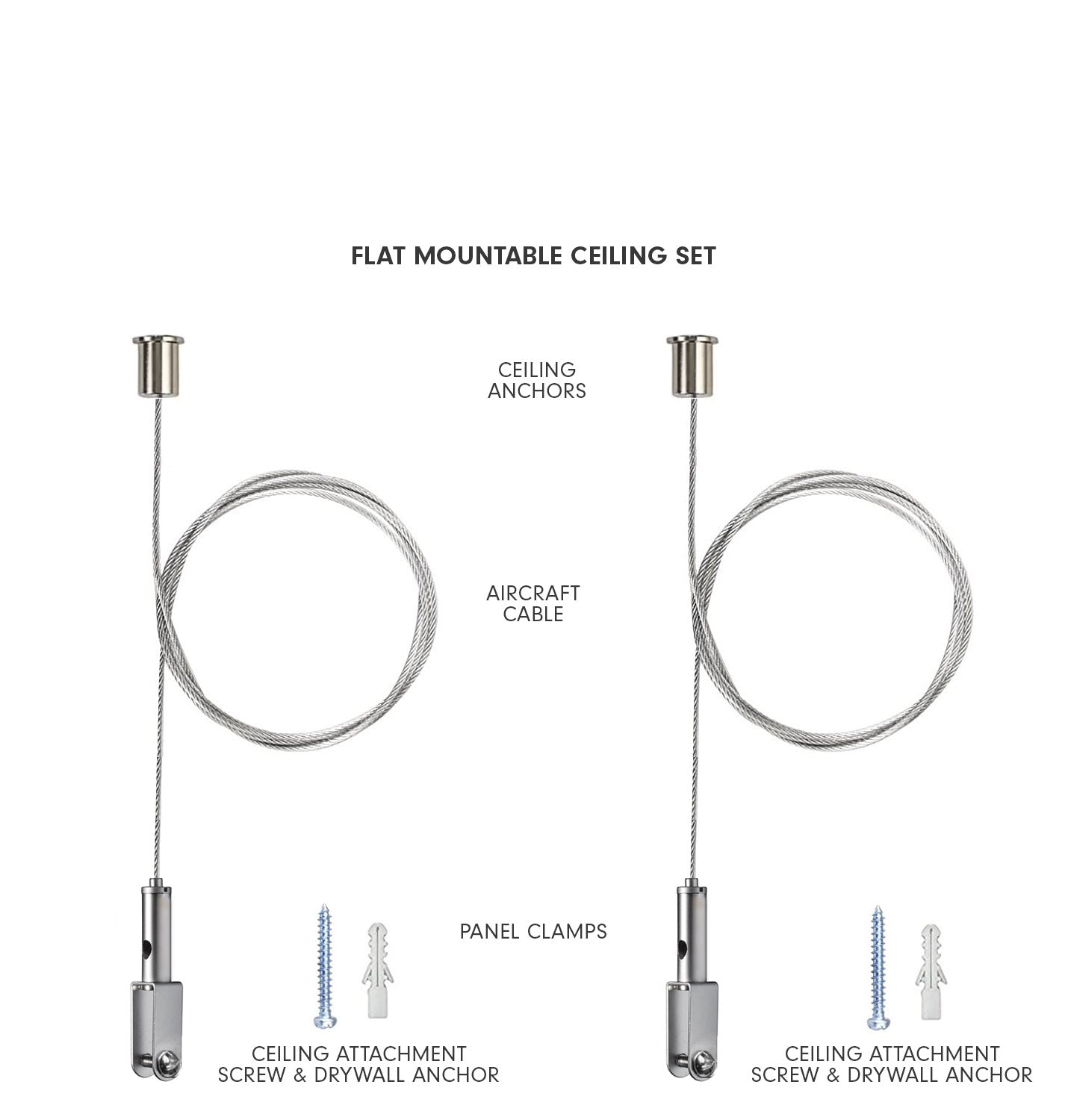 Flat-mount cable kit diagram for HarmonyDIVDR hanging acoustic panels.