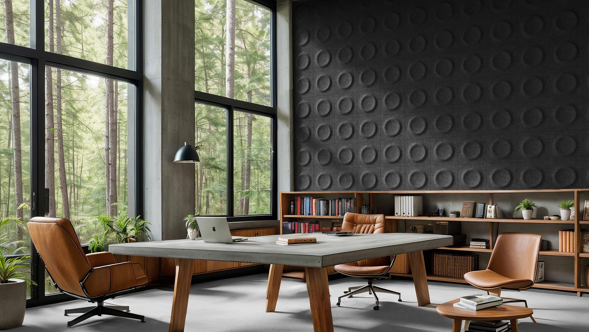 Cirque HarmonyCARV PET felt acoustic wall panels in a modern office by Inhabit.