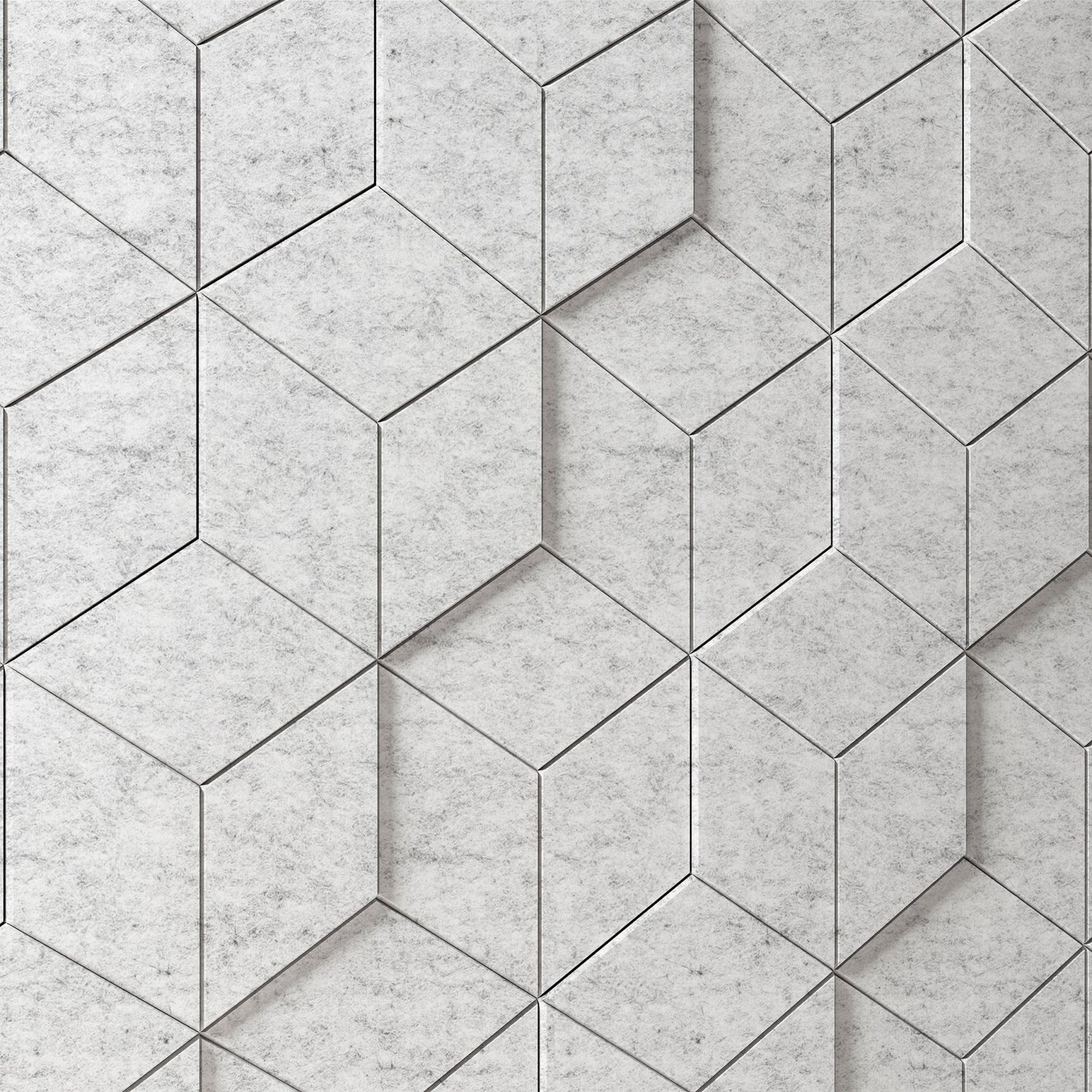 Light gray Corrugate Smooth HarmonyCARV acoustic wall tiles by Inhabit in a cube pattern