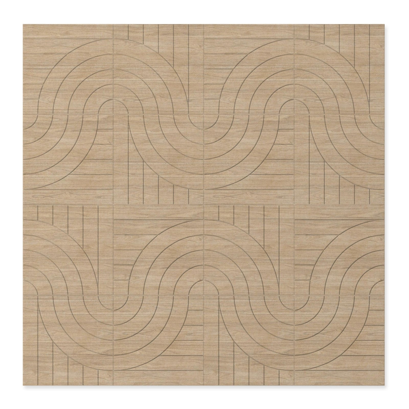 Intersect HarmonyCARV light wood-grain panels in a flowing wall pattern.
