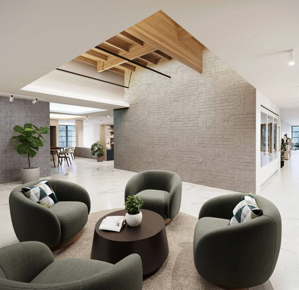 HarmonyCARV acoustic felt wall panel medley in a modern office lounge