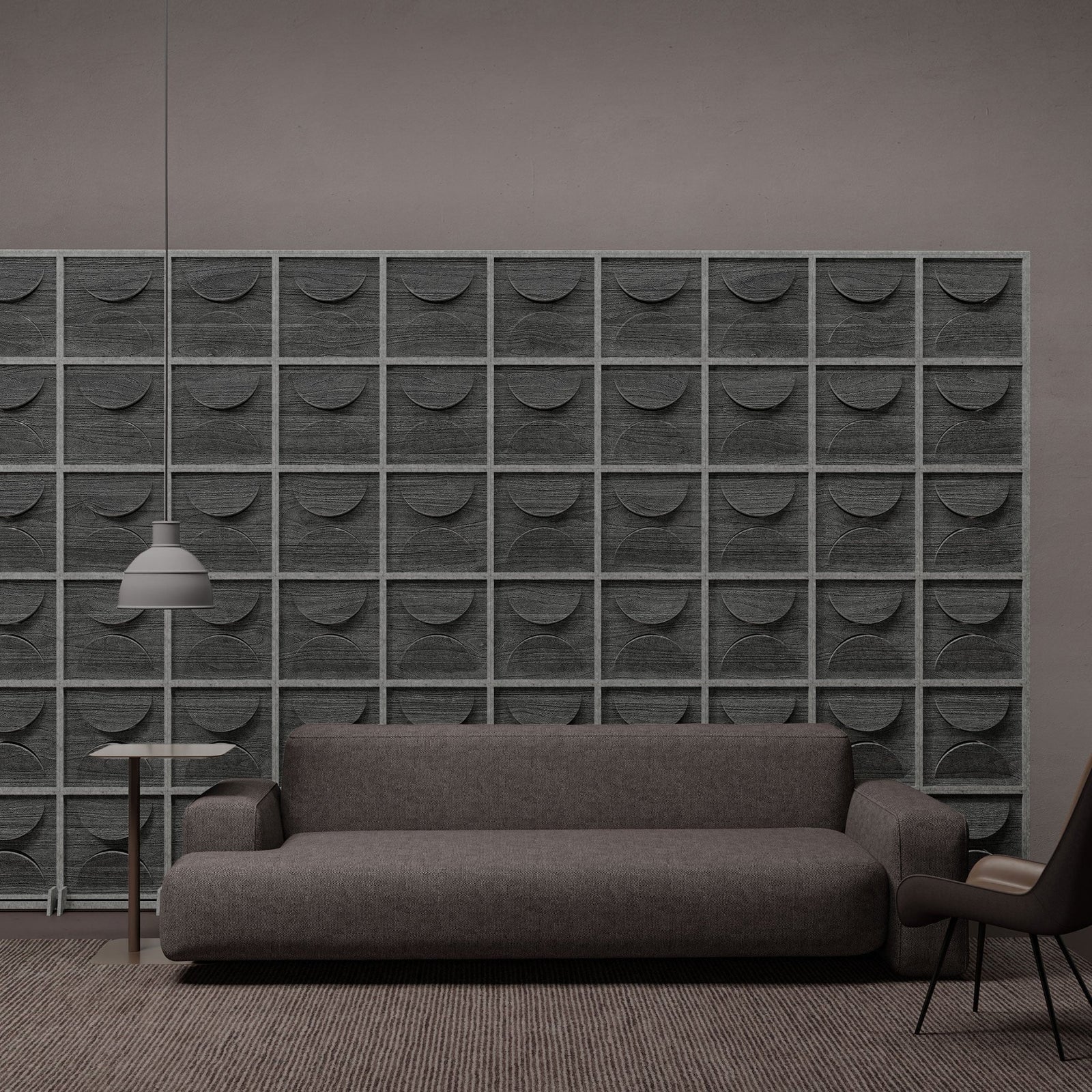 Semi HarmonyBLOKS dark terrazzo acoustic room divider by Inhabit.