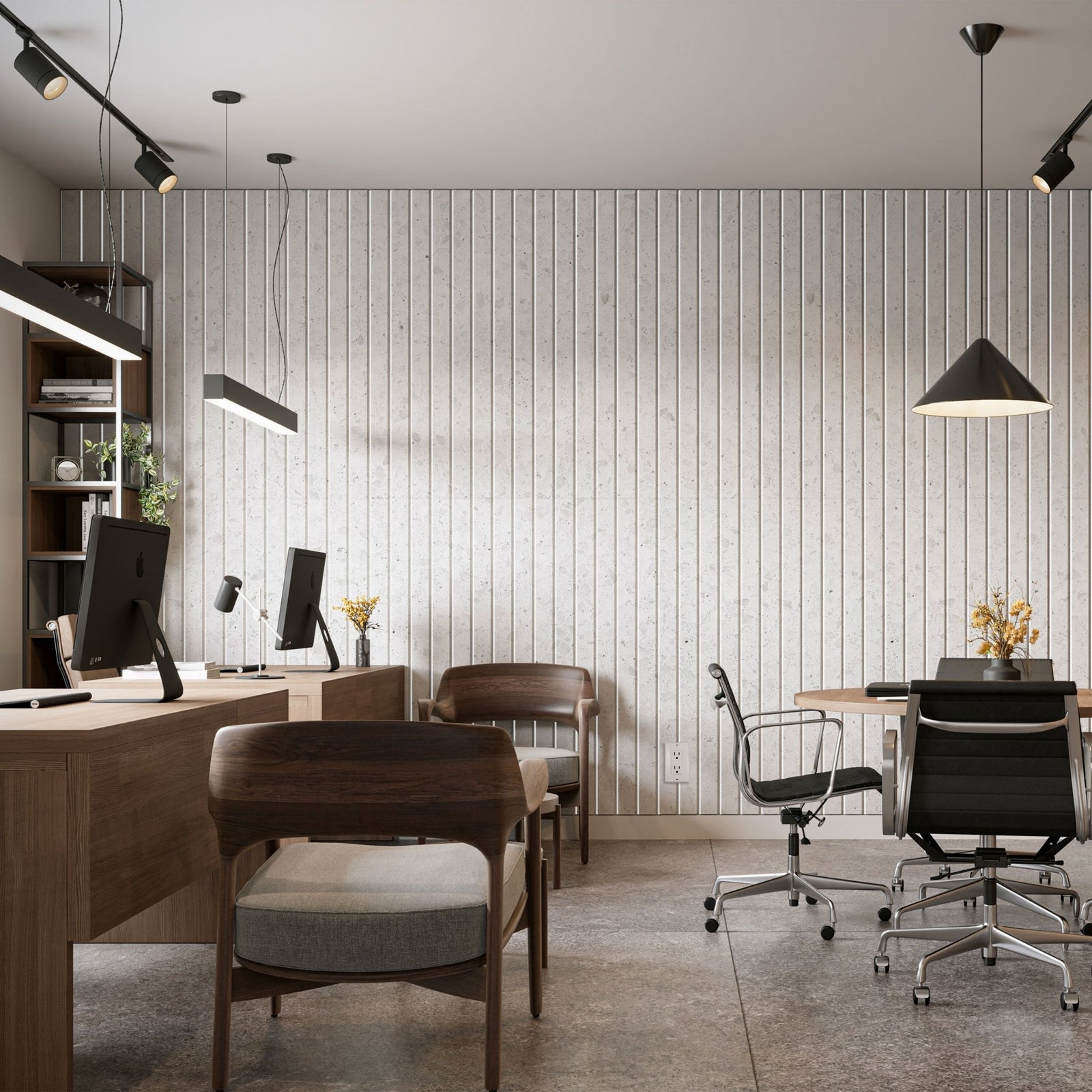 Slats HarmonyCARV walnut carved acoustic wall panel.
