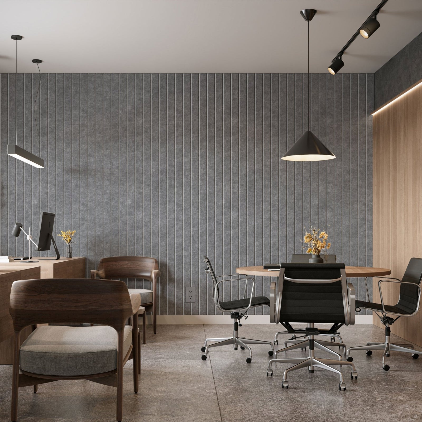 Slats HarmonyCARV acoustic panels installed in a modern interior.