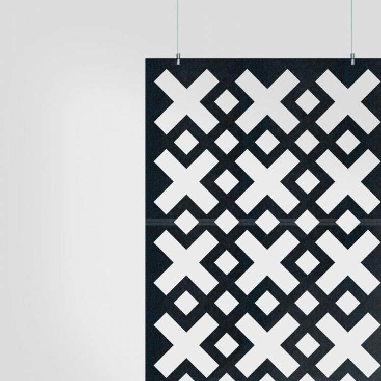 Black Crosscut HarmonyDIVDR hanging acoustic panel with lattice cutouts