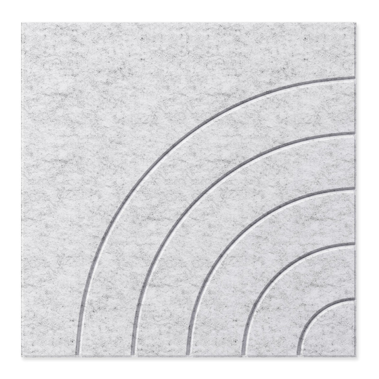 Light gray Arc HarmonyCARV PET felt acoustic wall panel by Inhabit with carved curved lines