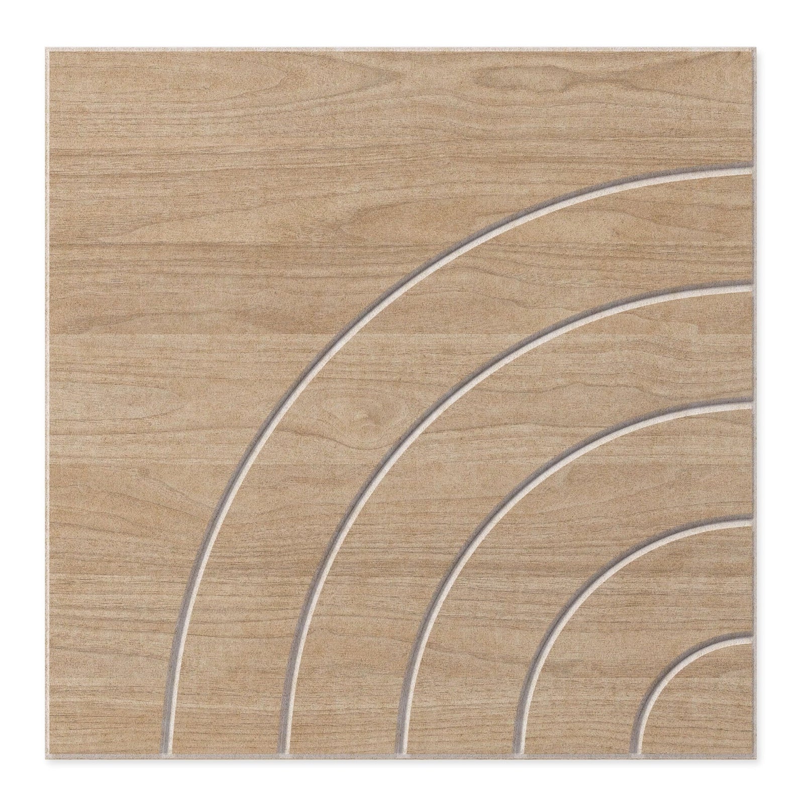 Light oak Arc HarmonyCARV printed PET felt acoustic wall panel by Inhabit