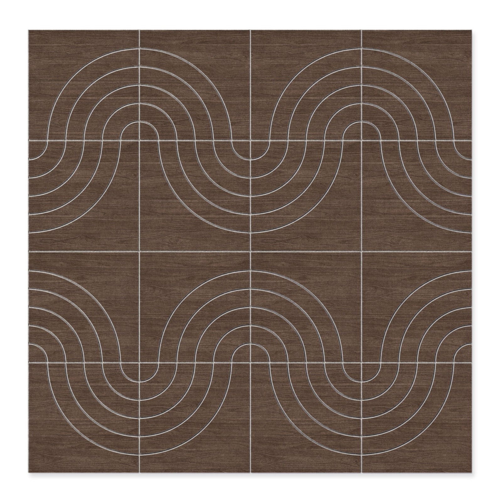 Brown wood-grain Arc HarmonyCARV acoustic wall panels in a modern interior