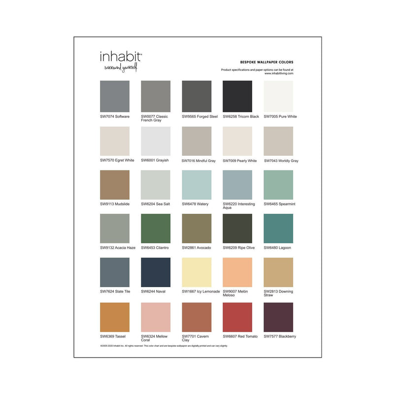 Wallpaper - Peel and Stick Wallpaper - Commercial Wallpaper - Bespoke Wallpaper Color Chart - 1 - Inhabit