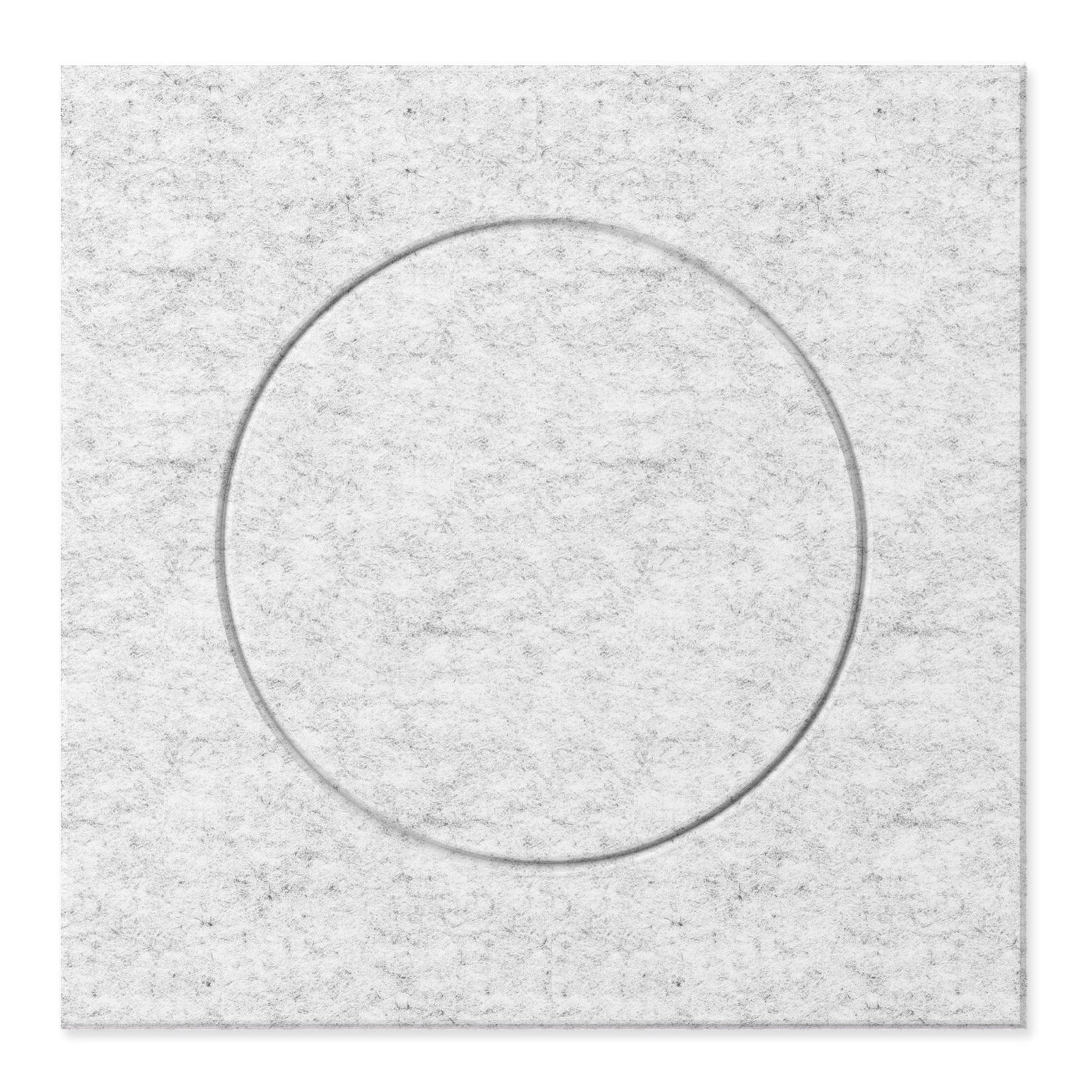 Light gray Coil HarmonyCARV PET felt acoustic wall panel by Inhabit with a carved circle