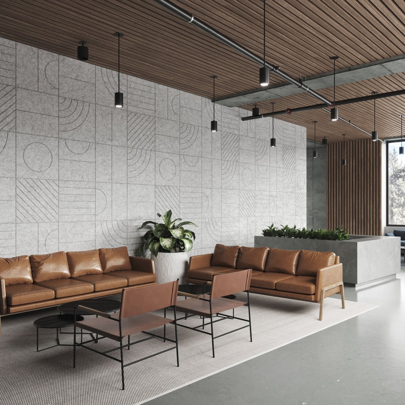 Hash HarmonyCARV acoustic wall panels in a contemporary office lounge